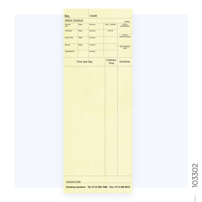 103302 Weekly Clocking Cards (Quantity 1000)