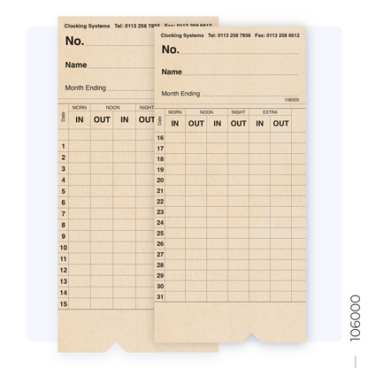 106000 Monthly Clocking Cards (Quantity 1000)