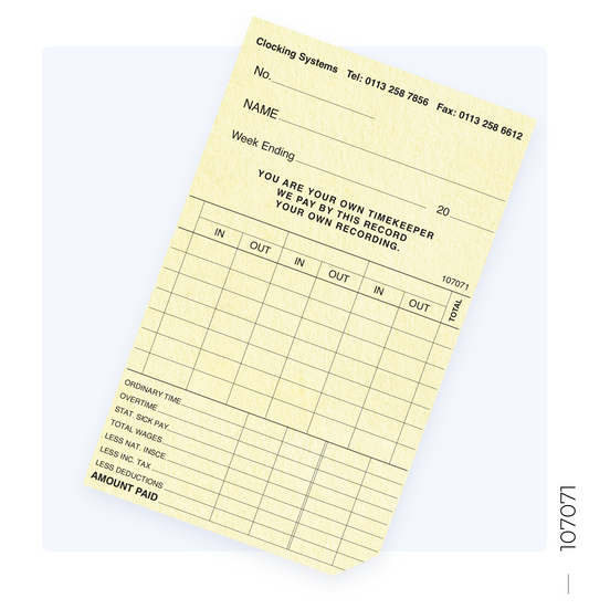 107071 Weekly Clocking Cards for TP-100, TP-200, CS-30 (Quantity 1000)