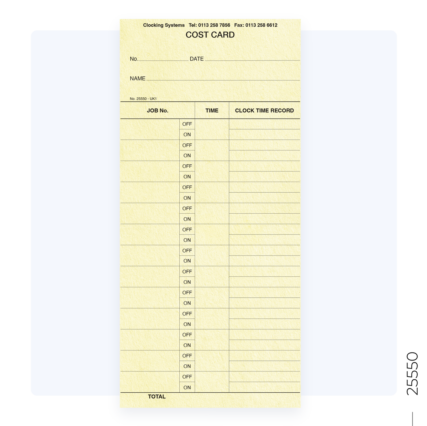 25550 Job Cards for TP300 (Quantity 1000)