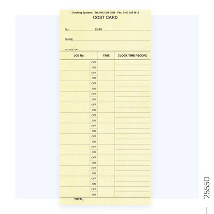 25550 Job Cards for TP300 (Quantity 1000)