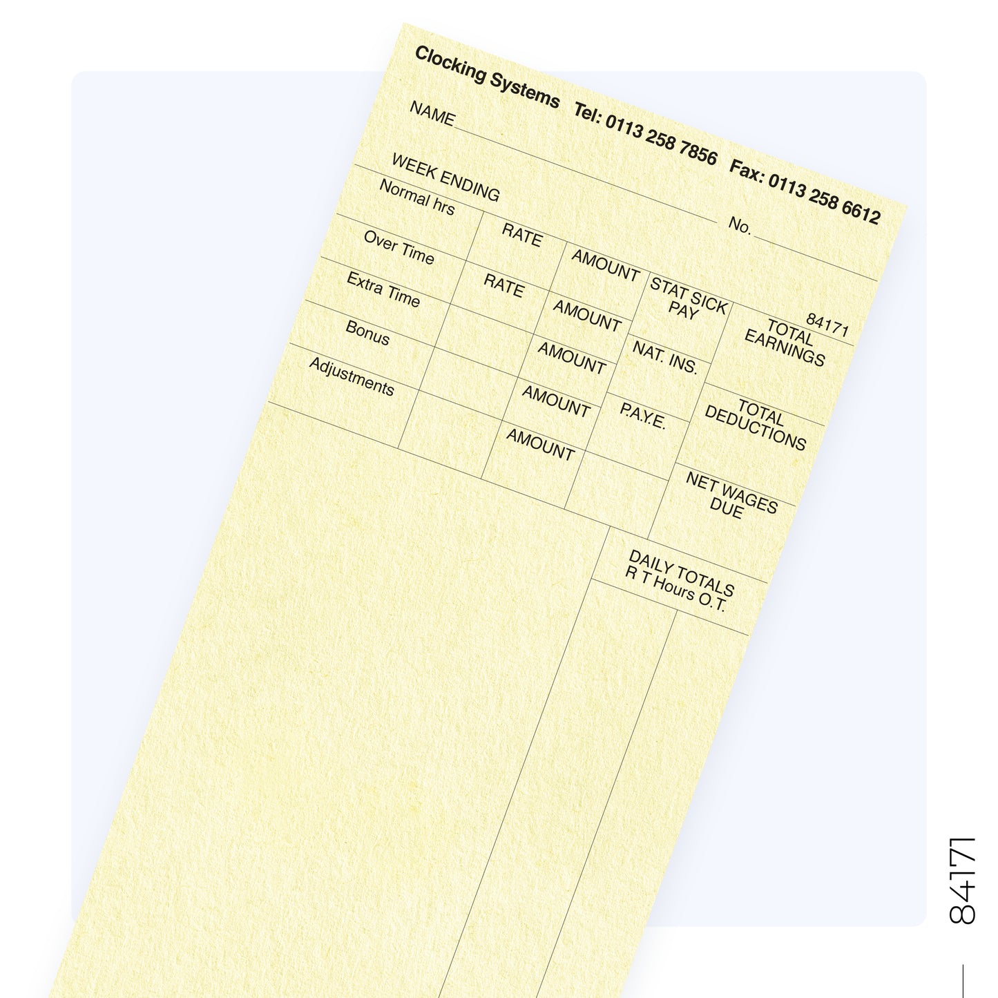 84171 Weekly Clocking Cards (Quantity 1000)