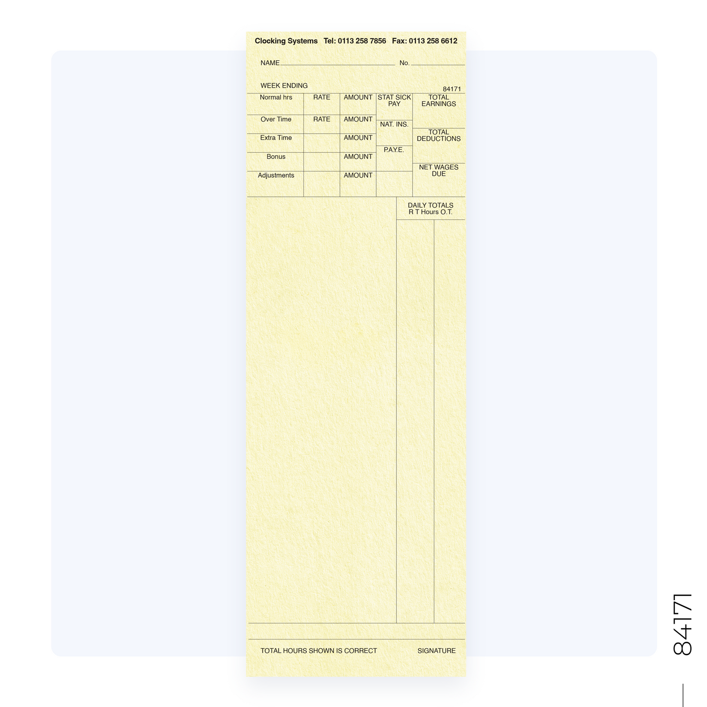 84171 Weekly Clocking Cards (Quantity 1000)