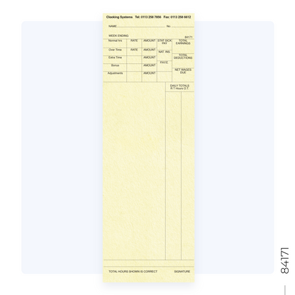 84171 Weekly Clocking Cards (Quantity 1000)