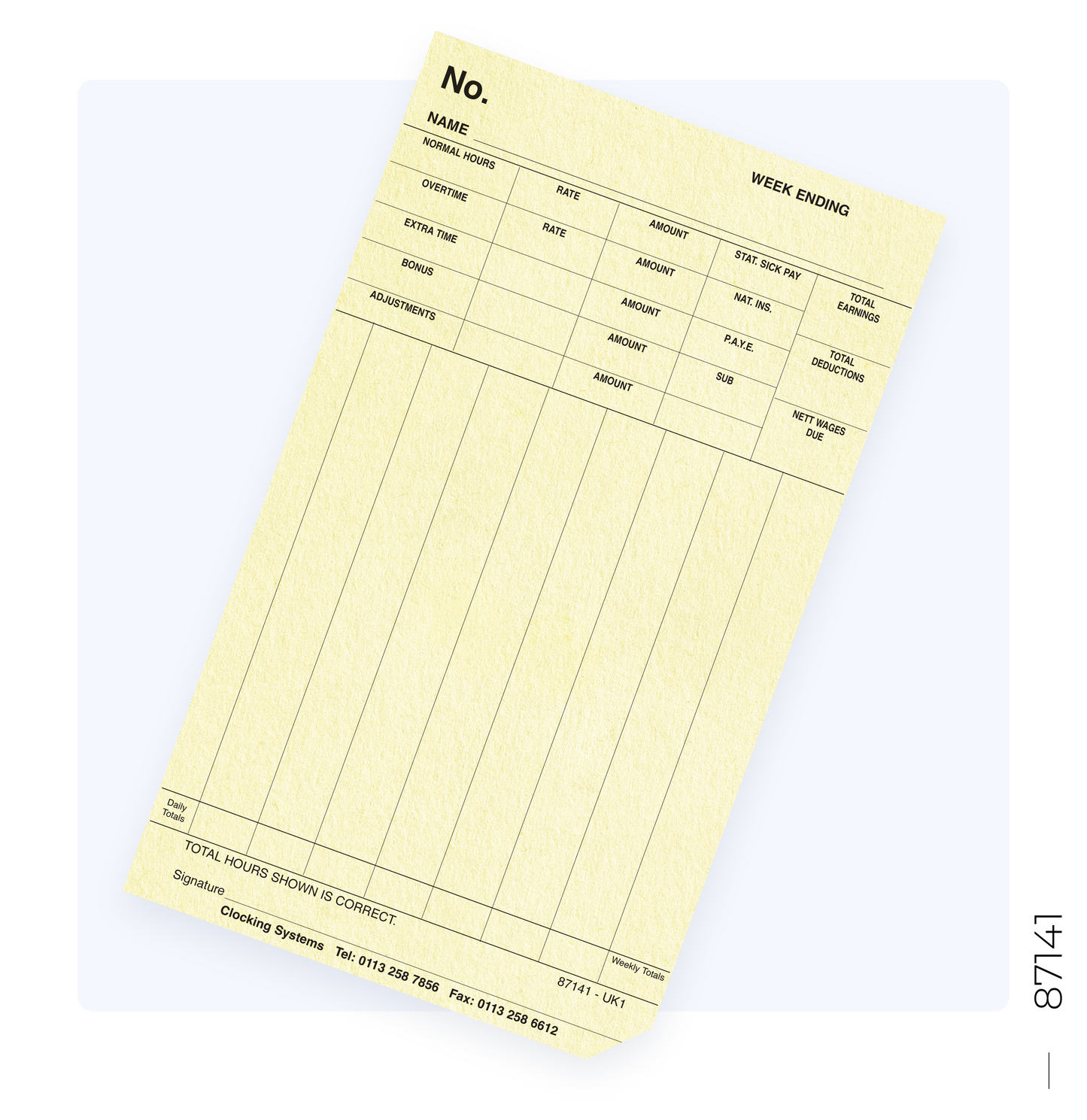 87141 Weekly Clocking Cards (Quantity 1000)