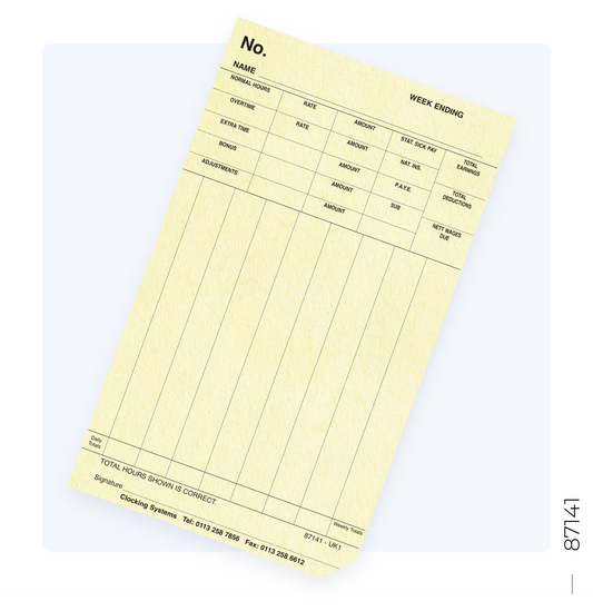 87141 Weekly Clocking Cards (Quantity 1000)
