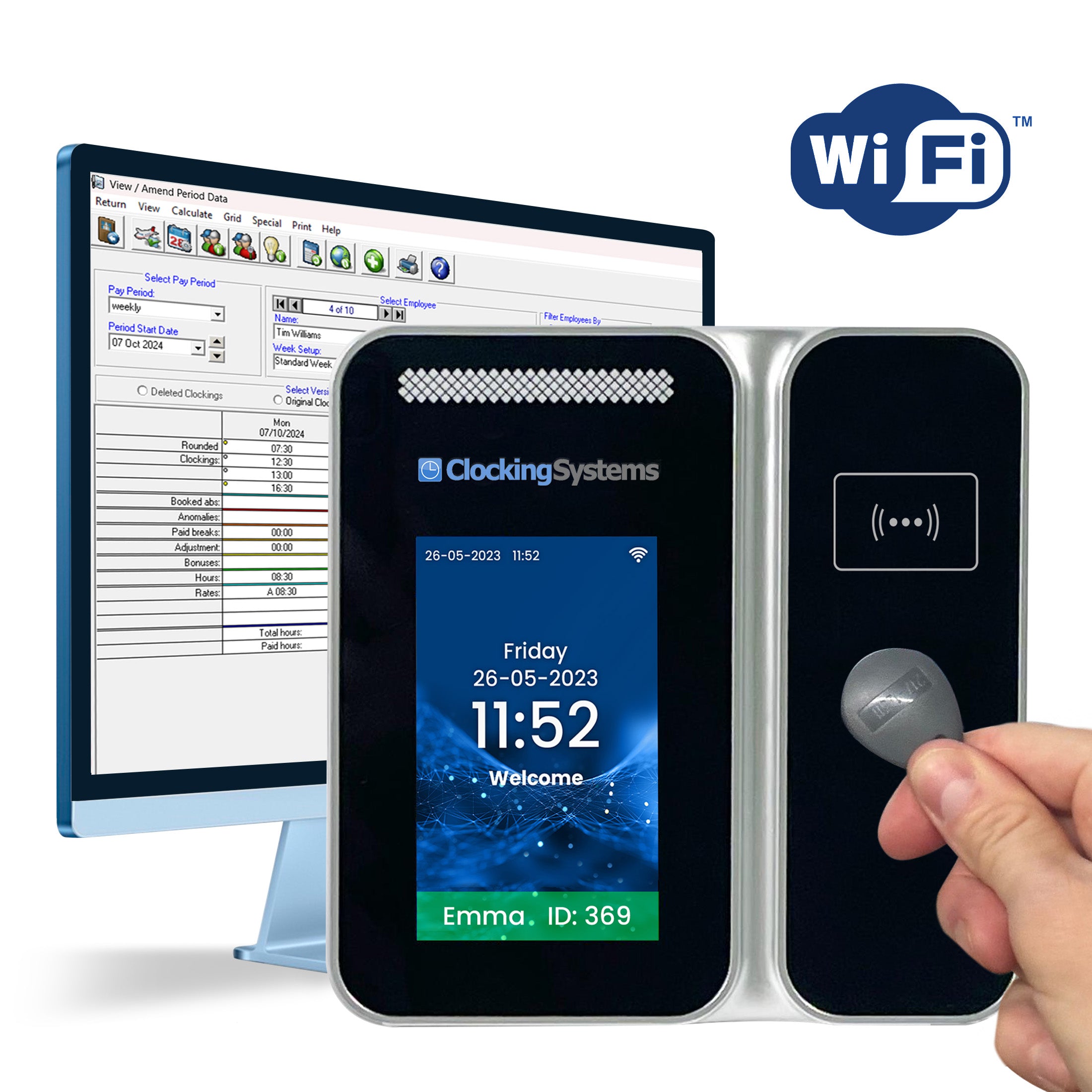 TotalTime RFID Proximity Card or Keyfob Clocking Machine with